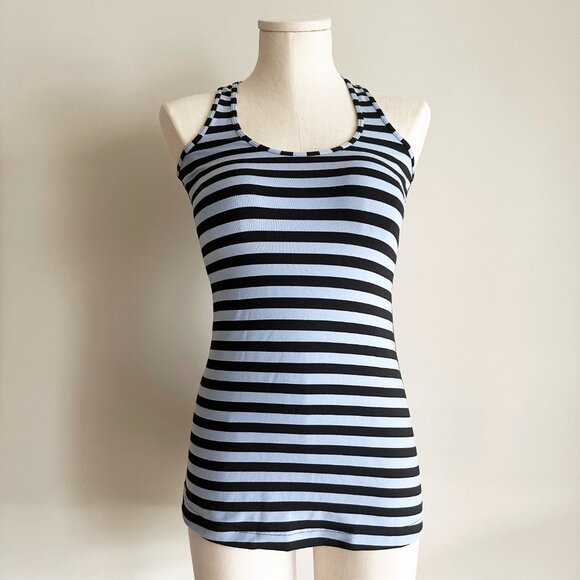 Lululemon Cool Racerback Tank Top Womens Size 6 Blue and Black Striped - Picture 1 of 4